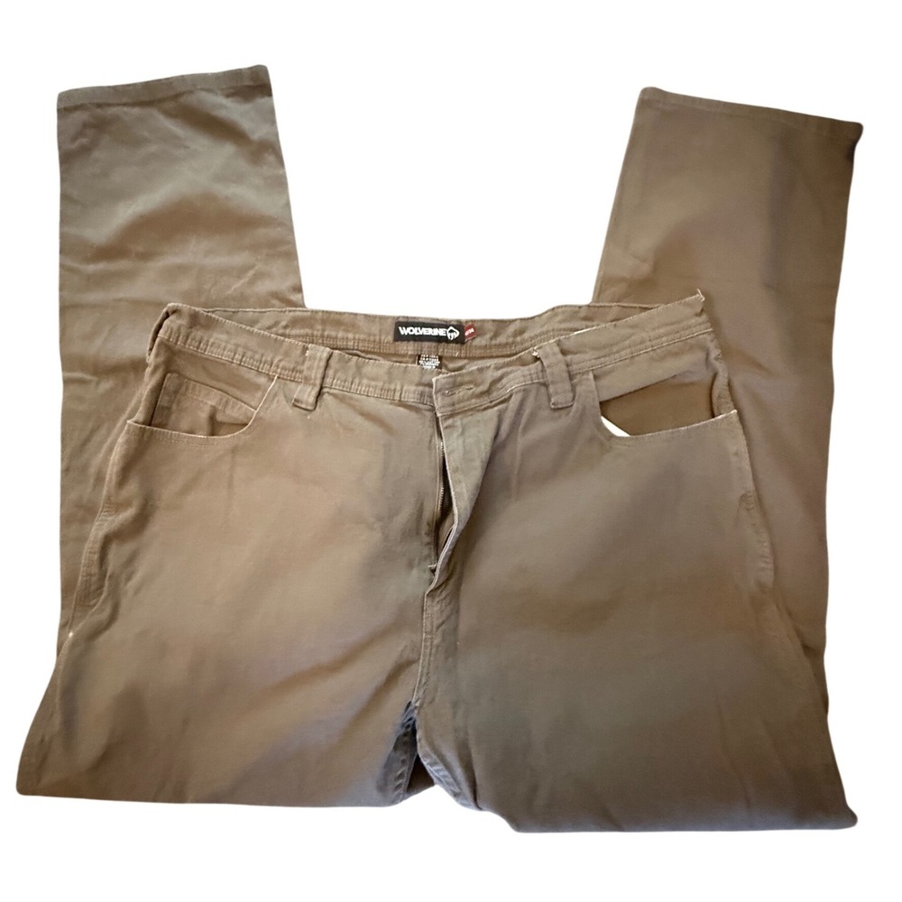Wolverine Mens Brown‎ Canvas Stretch Work Pants Straight Leg 42x34 Cotton Blend